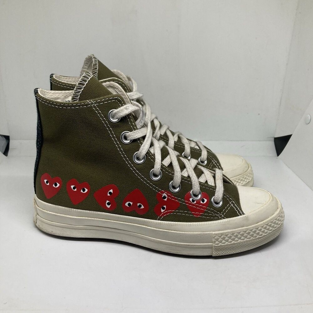 Converse Comme des GarconsWomens 5 PLAY Chuck Taylor High Top Olive Hearts - Picture 3 of 10